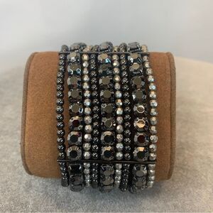 Silver black chrome beaded stretchy costume jewellery bracelet
